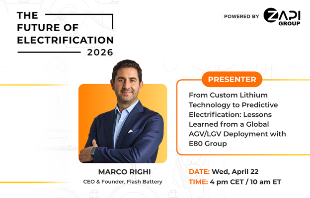 Flash Battery takes part in Future of Electrification 2026: predictive electrification and integration in AGV/LGV systems for automated intralogistics | Flash Battery