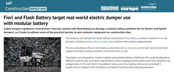 Fiori and Flash Battery target real-world electric dumper use with modular battery | Flash Battery